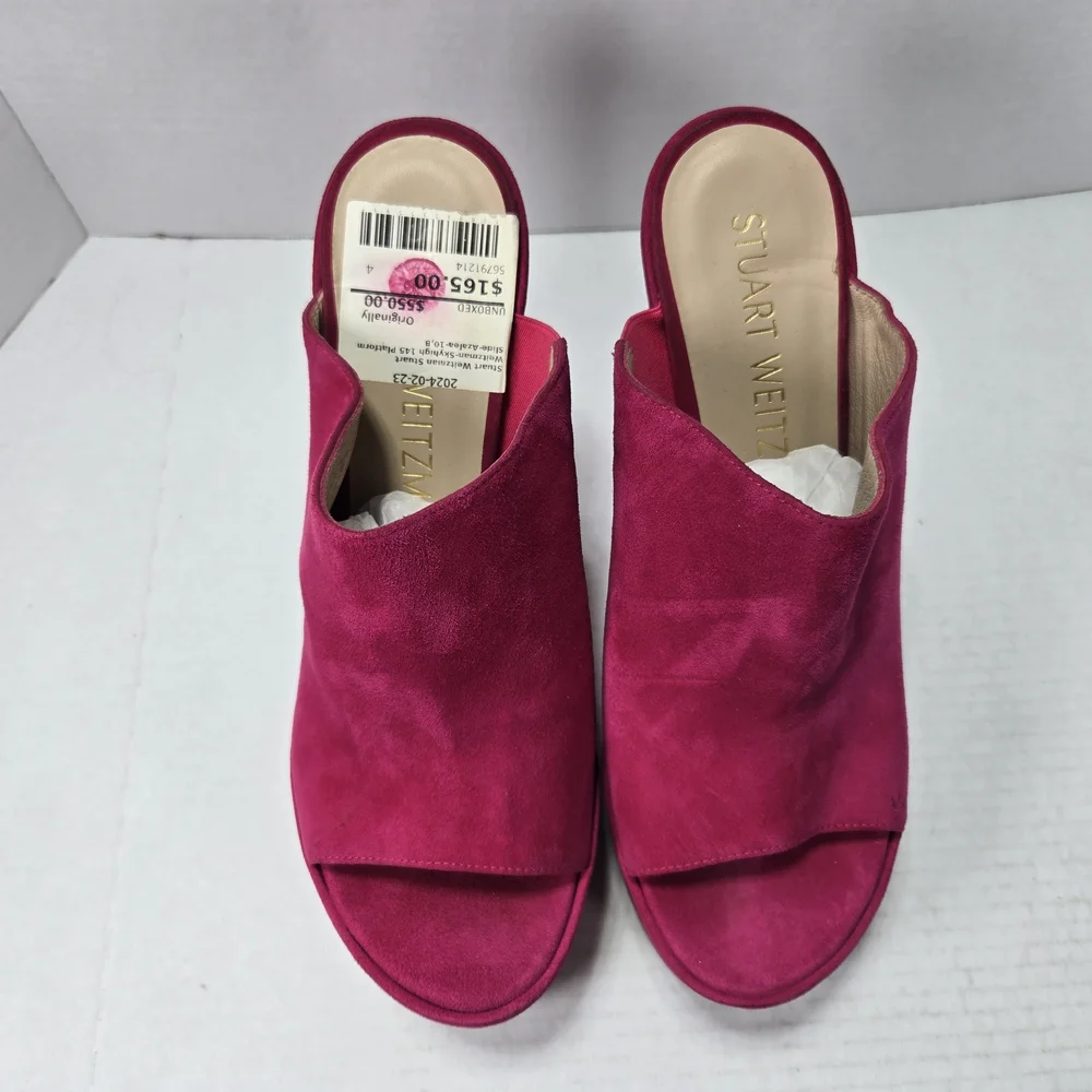 Stuart Weitzman Skyhigh 145mm Azalea Fuchsia Slide Platform Mules Size 10M - Picture 3 of 10